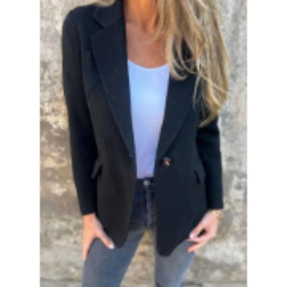 Wool Blend Blazer Jacket Open Front Short Pea Coat Business Office - Picture 3 of 7
